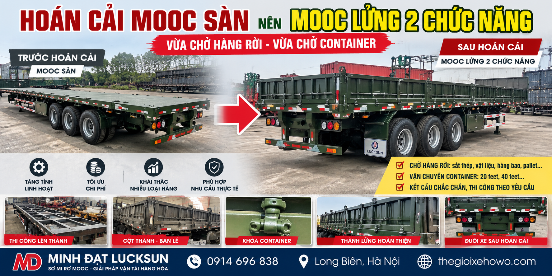 Hoán Cải Mooc Sàn Thành Mooc Lửng 2 Chức Năng – Vừa Chở Hàng Vừa Chở Container